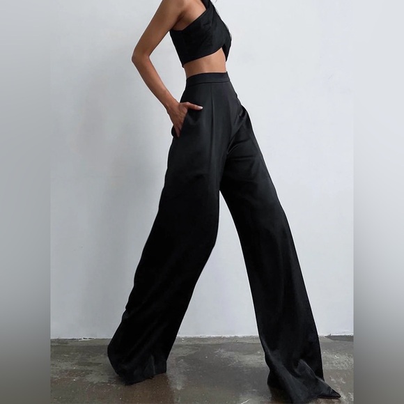 Commense Oversized Satin Wide Leg Dress Pants - Picture 2 of 8